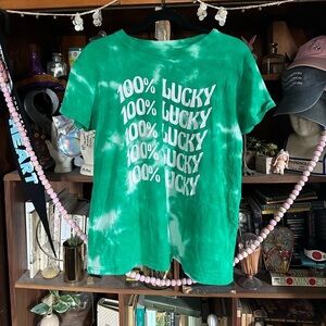 Doe 100% lucky green tie dye tee sz medium
